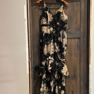 Lulu's Black and tan Floral High-Low Maxi Dress